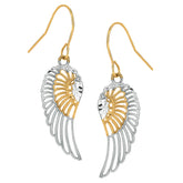 10k 2 Tone Yellow And White Gold Diamond Cut Angel Wings Drop Earrings fine designer jewelry for men and women